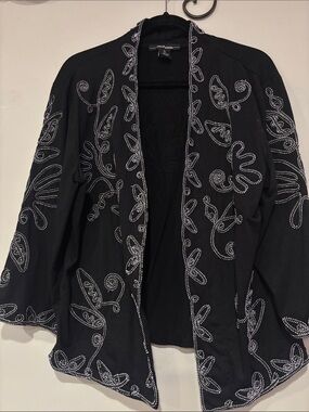 Once Again XL embroidered Open-Front Black Shrug